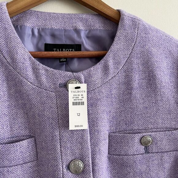New Talbots Lilac Herringbone Shetland Jacket 12 Collarless Wool Blend tweed - Picture 8 of 13